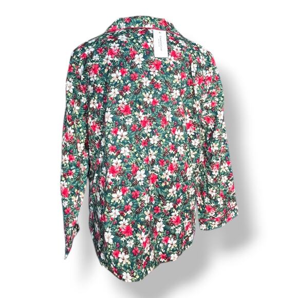 Winter Floral Flannel Pajama Set Charter Club Green Red White XL Cozy Warm New - Picture 5 of 11